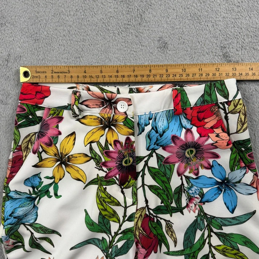 NWT Maia Hemera Made In Italy Floral Print Pants White Multi Color Womens Size M - Picture 9 of 11